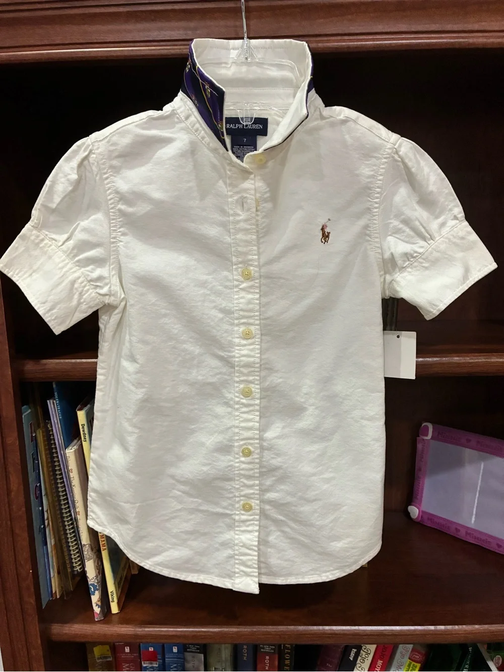 Ralph Lauren Cream Short-Sleeve Button-Down Polo Shirt for Kids